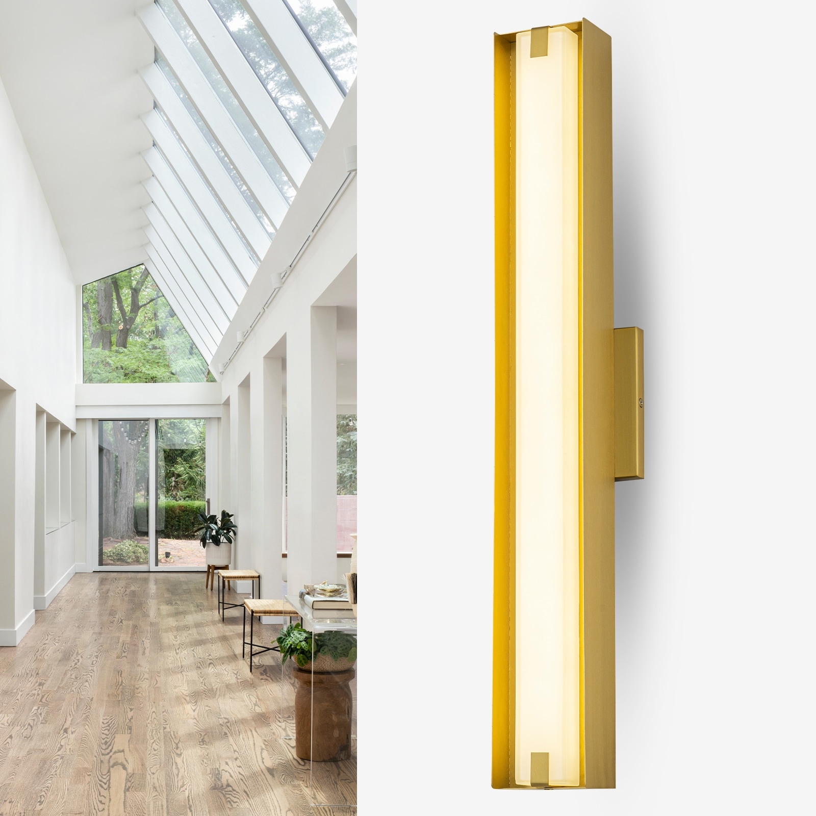 Brushed Gold Rectangular Linear LED Wall Sconce Flush Mount Fixture - H 23.62inch
