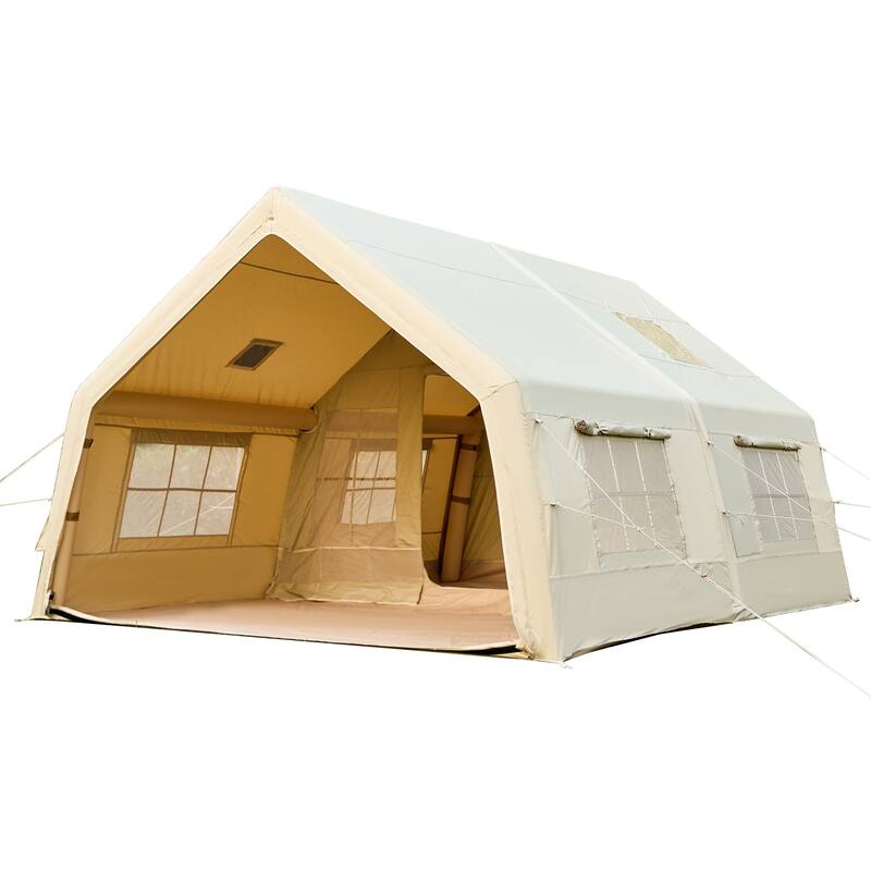 Erommy Inflatable Camping Tent, Glamping Tents 4 Season Waterproof Windproof Cotton Tent with Stove Jack & Mesh Windows & Pump