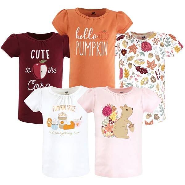 slide 1 of 1, Hudson Baby Toddler Girl Short Sleeve T-Shirts, Fall Pumpkin Spice Fall Pumpkin Spice - 2T