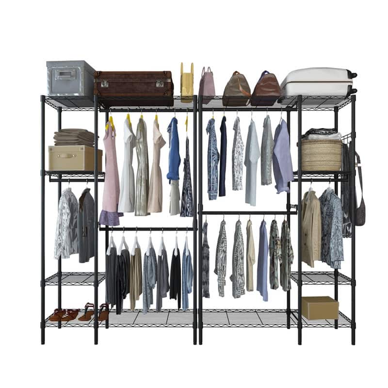 Closet Organizer Metal Garment Rack Portable Clothes Shelf Black