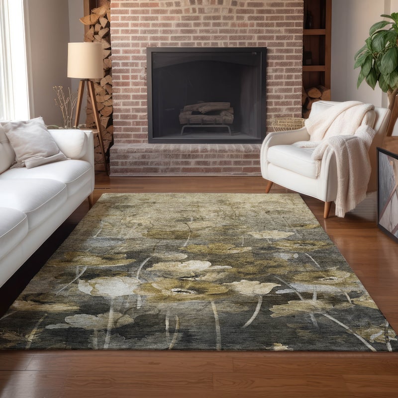 Machine Washable Indoor/ Outdoor Chantille Modern Floral Rug - 8' x 10' - Taupe