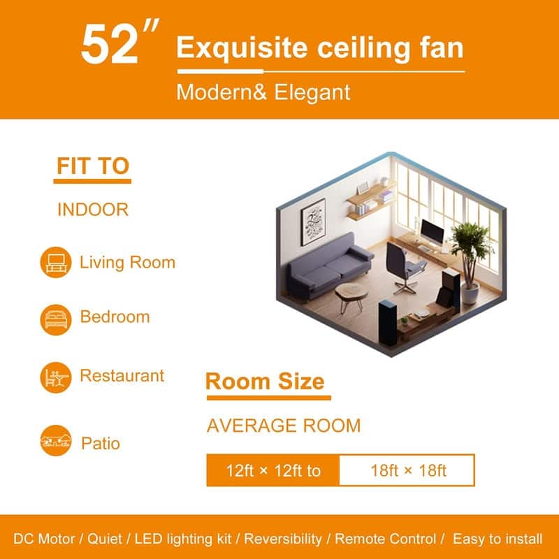 52" Flush Mount Wood Ceiling Fan with Dimmable LED Light and Remote Control