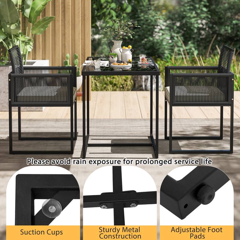 Gymax 3PCS Patio PE Wicker Furniture Set Cushioned Chairs w/Folding