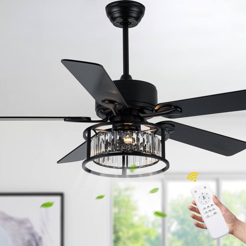 52" Modern Indoor Reversible Crystal Drum Ceiling Fan with Remote Control and Light Kit Chrome