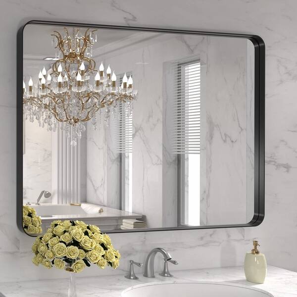 48x32 Inch Black Aluminium Frame Bathroom Mirror, for Living Room ...