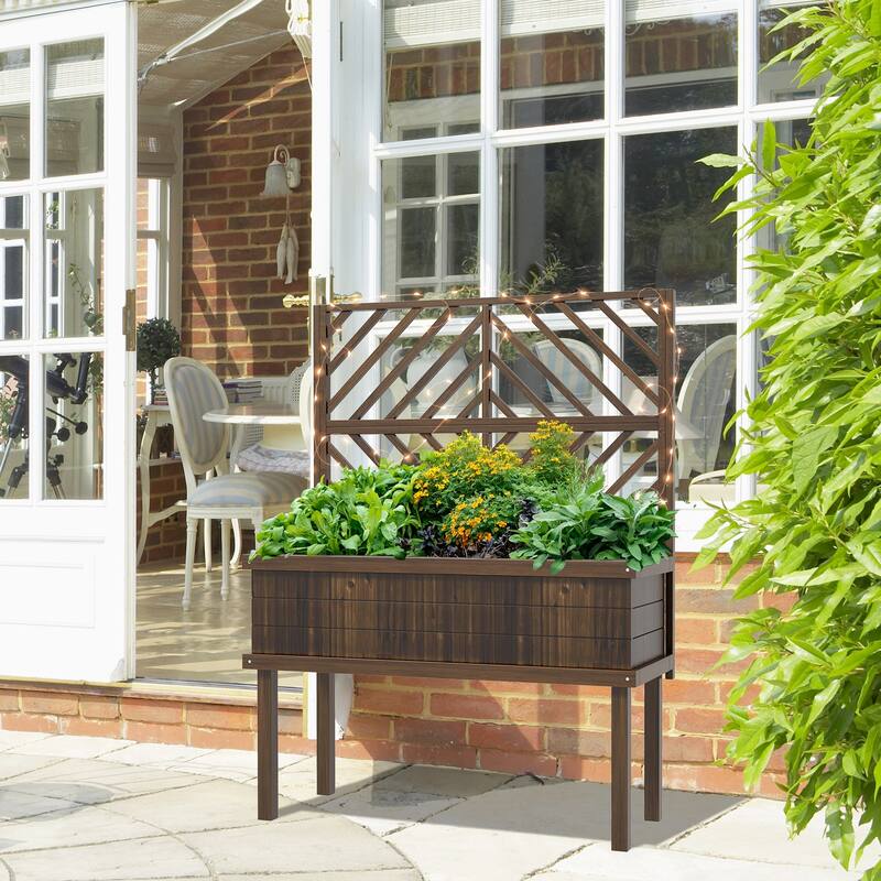 Outsunny Raised Garden Bed with Trellis for Climbing Plants, Vegetable, Grape Vines, Flowers, Wood Planter with Legs