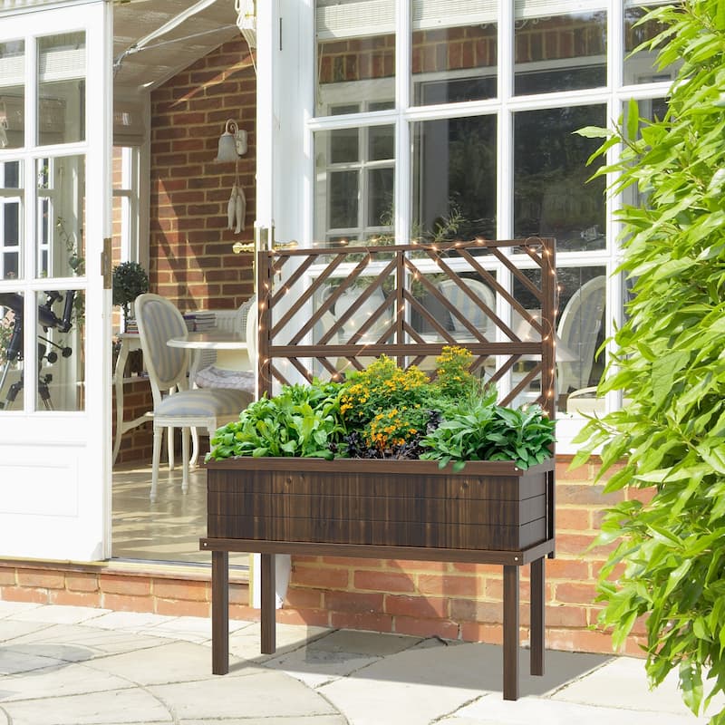 Outsunny Raised Garden Bed with Trellis for Climbing Plants