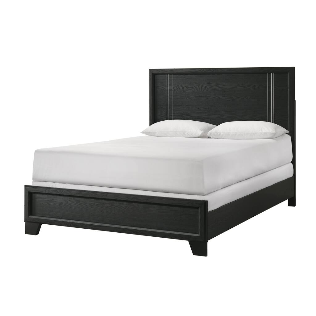 Queen Size Panel Bed with Charcoal Finish, Contemporary Wooden Bedroom Furniture