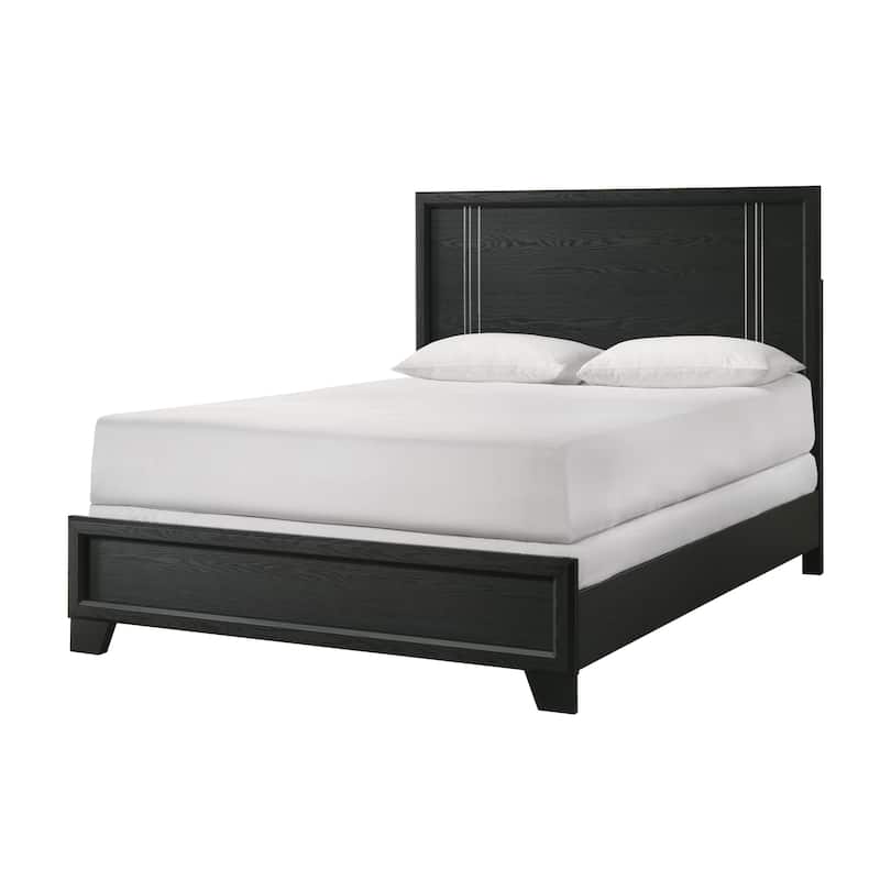 Queen Size Panel Bed with Charcoal Finish, Contemporary Wooden Bedroom Furniture - Charcoal