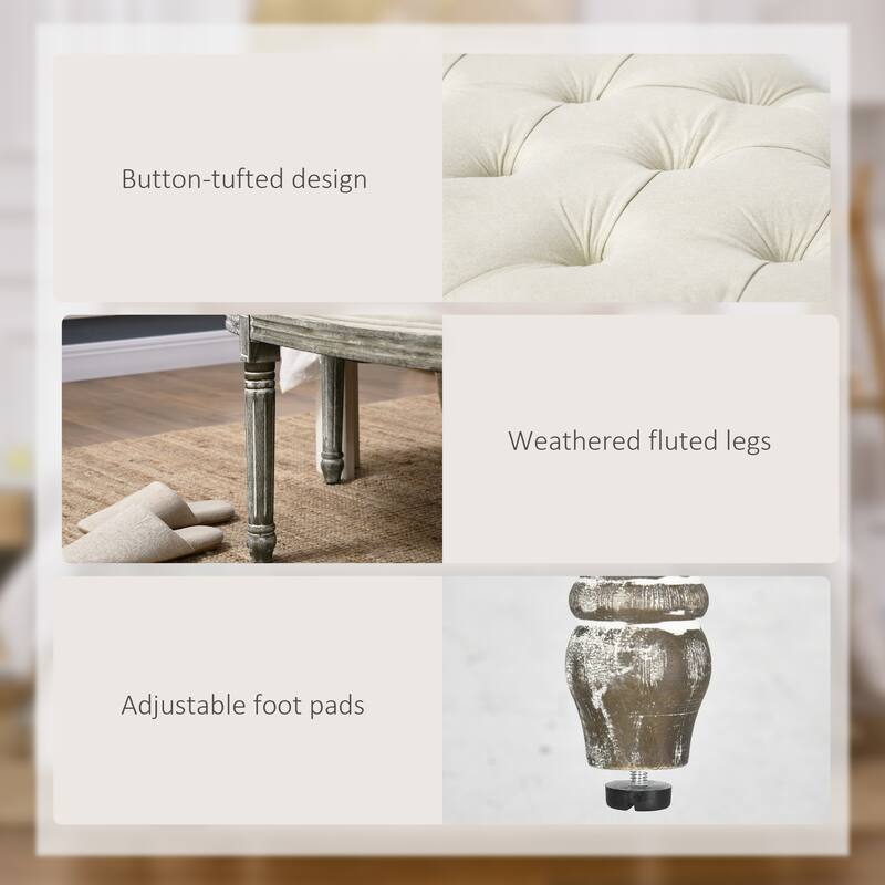 Semi-Circle Bed Bench with Tufted Design and Rubberwood Legs