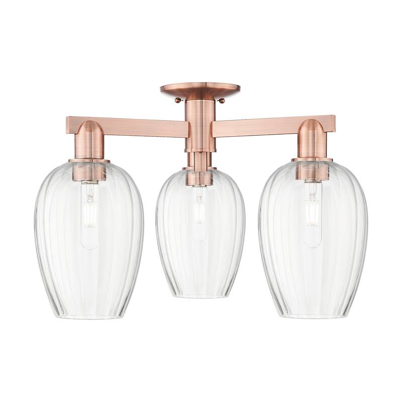 Innovations Lighting 716-3F-14-24 Preston Semi-Flush Preston 3 Light - Antique Copper / Clear