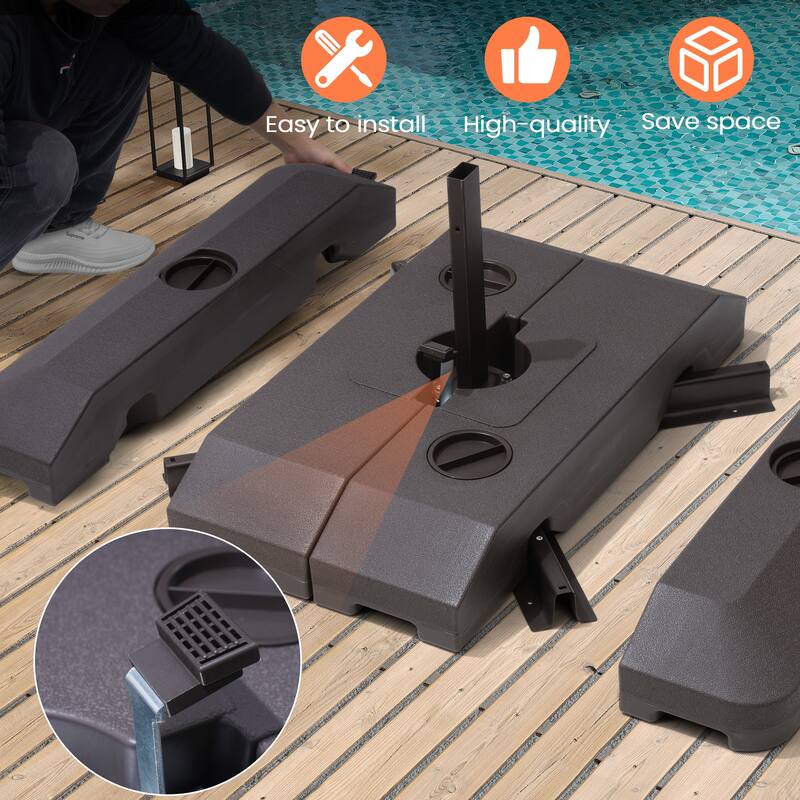 Pellebant 10x13 FT Outdoor Patio Double Top Cantilever Umbrella Solar LED Lighted with 4 Piece Square Offset Umbrella Base