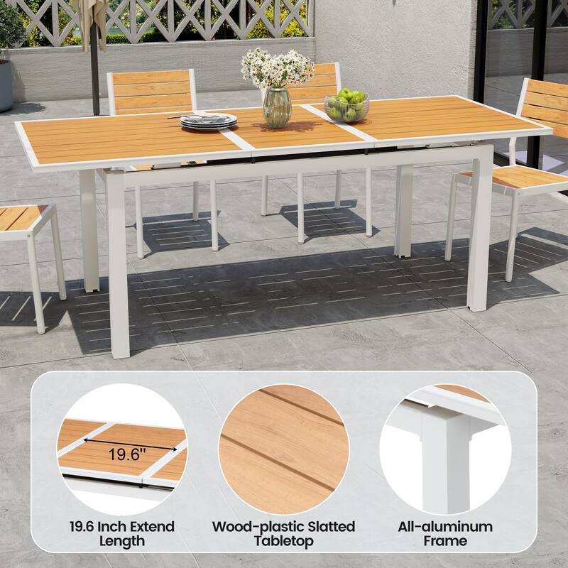 Outdoor Extendable Dining Table Aluminum with Extension Leaf - 63.19-83.07" L x 33.66" W x 30.51" H