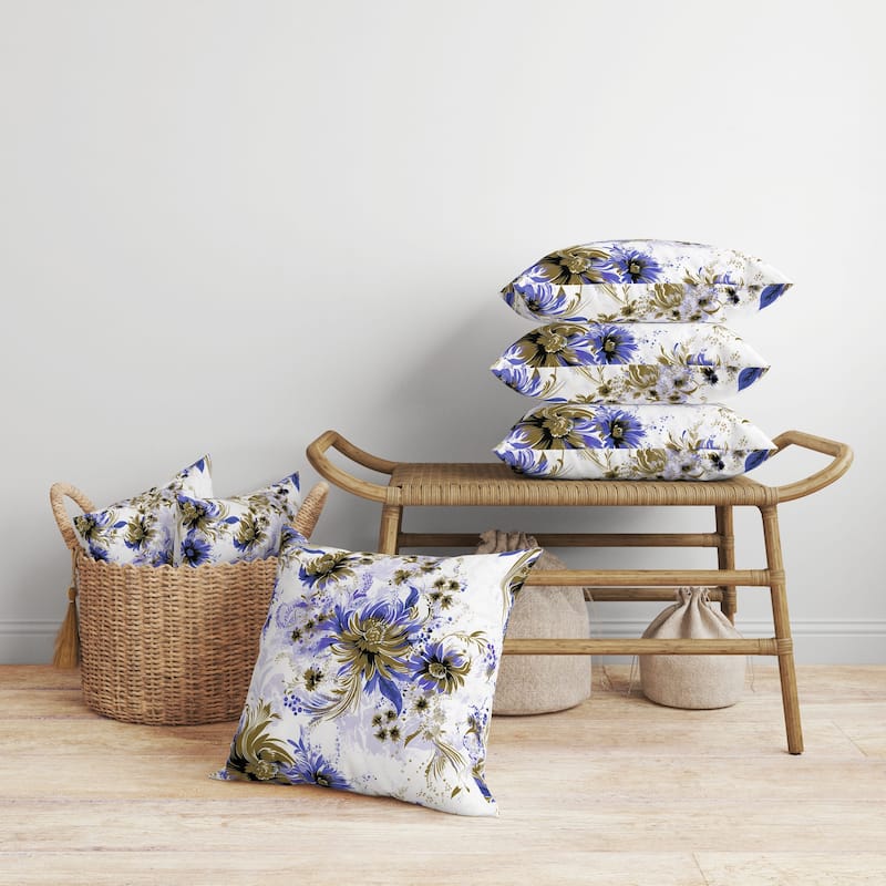 Delightful Wildflowers Faux Suede Reversible Throw Pillow White and Blue