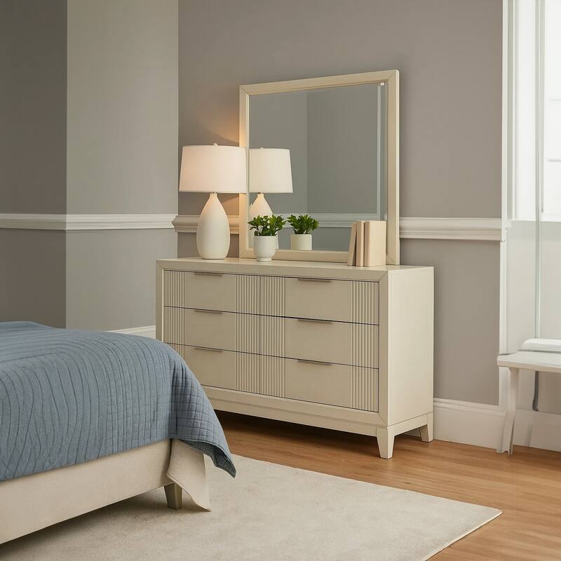 Toi Wide Dresser, 6 Drawers, Antique White Finished Solid Wood