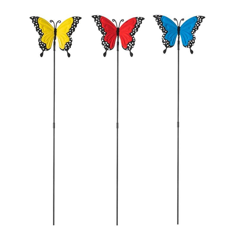 Glitzhome Set of 3 Metal Spring Garden Butterfly Birds Yard Stakes