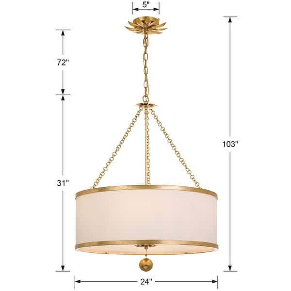 Broche 6 Light Antique Gold Chandelier - 24'' W x 31'' H
