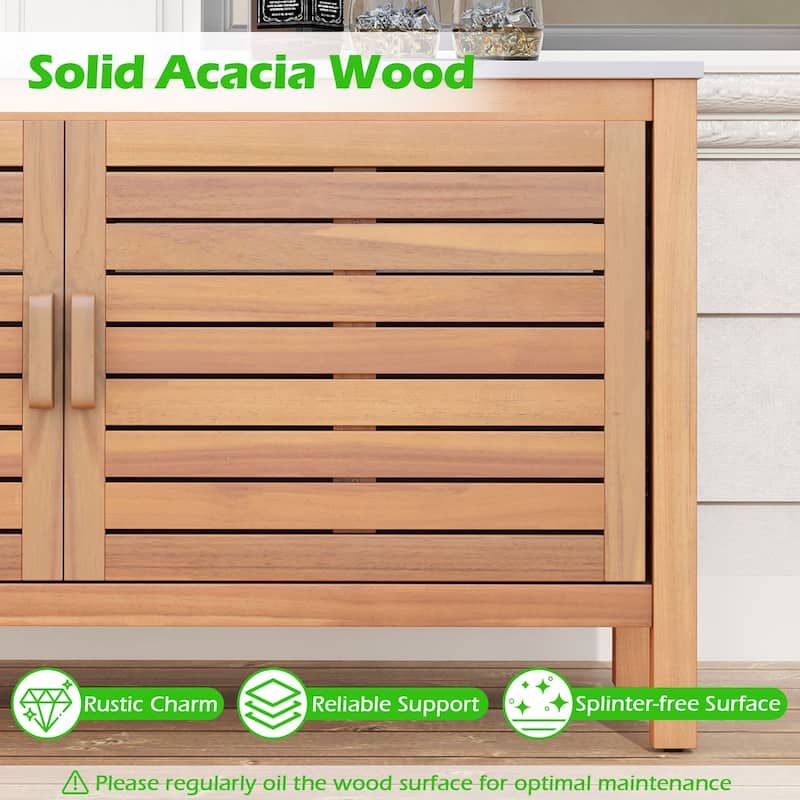 43" Outdoor Wooden Storage Cabinet with Adjustable Shelves and Faux Marble Top Soft-Close Hinges - 43" x 16" x 24"
