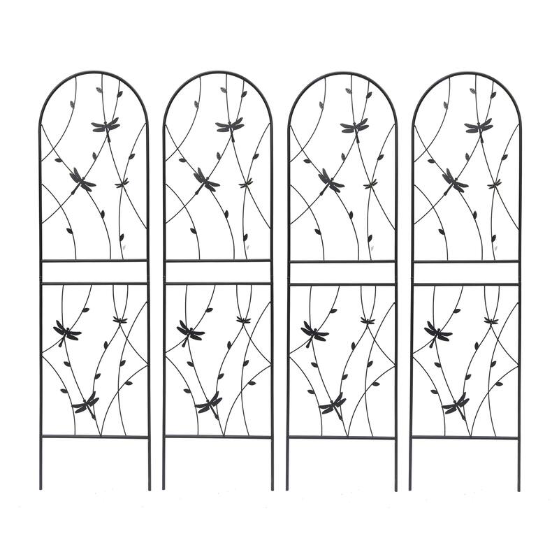 2 Pack Metal Garden Trellis Rustproof Trellis for Climbing Plants Outdoor Flower Support Dragonfly Deco Black