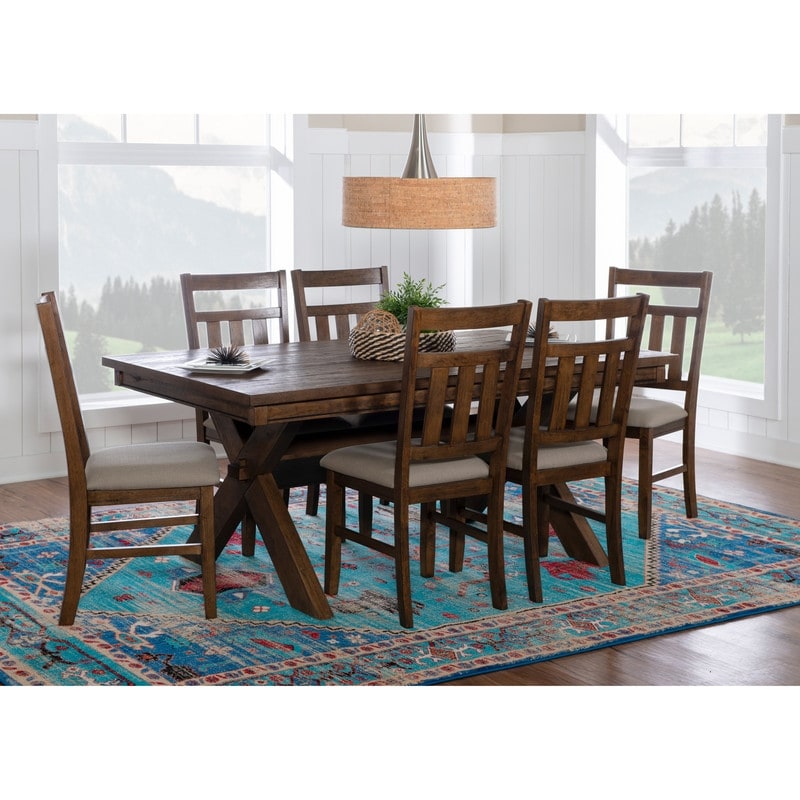 Linon Chester Rustic Wood Farmhouse 7 Piece Dining Set