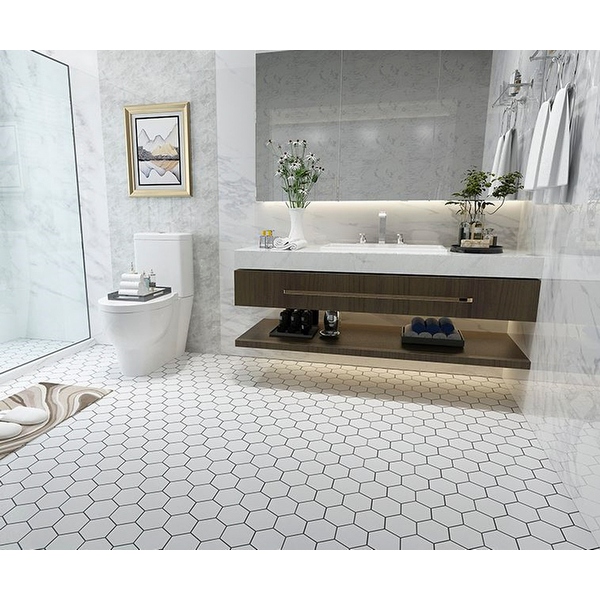 White hexagon outlet floor tile