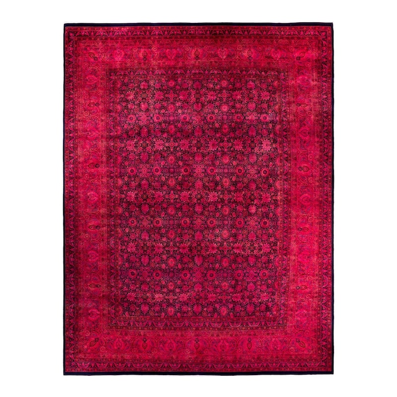 Overton Handknotted Wool Vintage Inspired Contemporary Overdyed Blue Area Rug - 15' 10" x 11' 10"