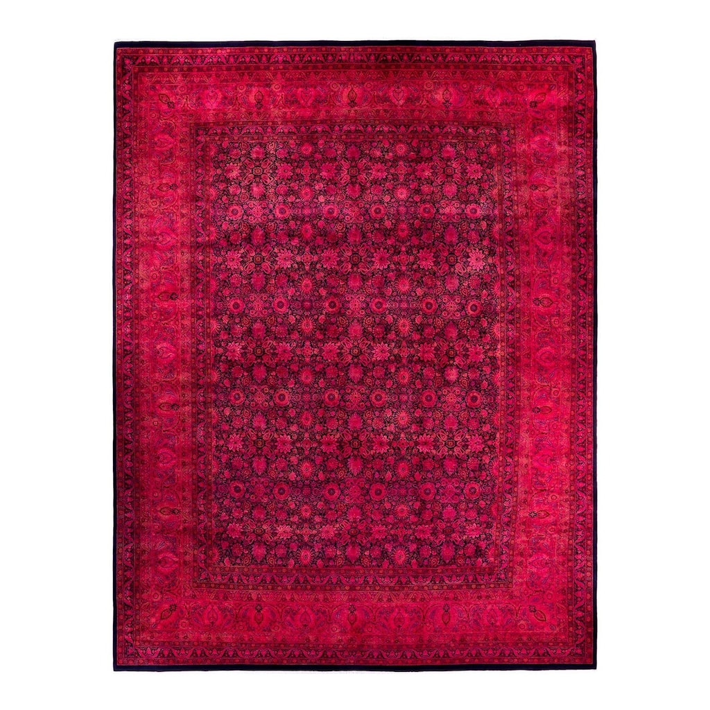 Overton Handknotted Wool Vintage Inspired Contemporary Overdyed Blue Area Rug - 15' 10" x 11' 10"