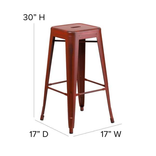 dimension image slide 4 of 9, 4 Pack 30"H Backless Distressed Metal Indoor-Outdoor Barstool