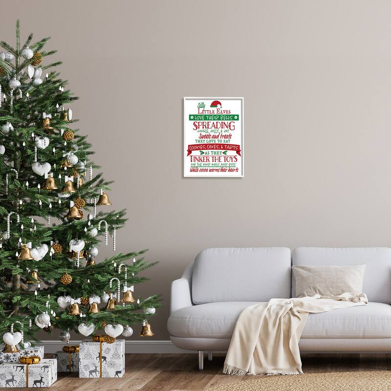 Stupell Silly Little Elves List Festive Christmas Phrases Framed Wall Art