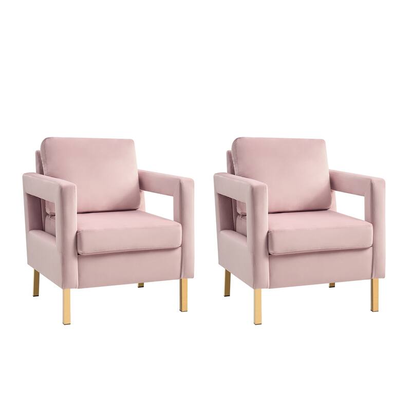 Valentina Modern Upholstered Accent Armchair with Gold Legs Set of 2 by HULALA HOME