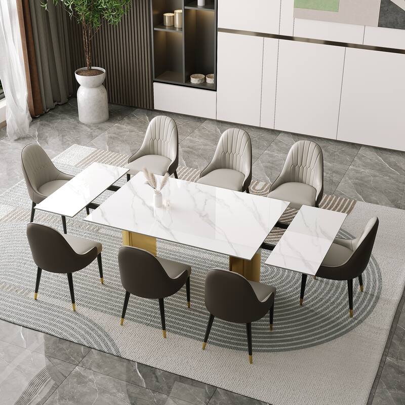 9 - Piece 94.48'' Extendable Sintered Stone Dining Table with 8 Chairs Dining Set