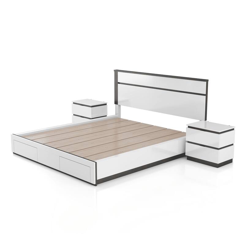 Conjira Modern White Wood 3-Piece Storage Platform Bedroom Set with USBs by Furniture of America