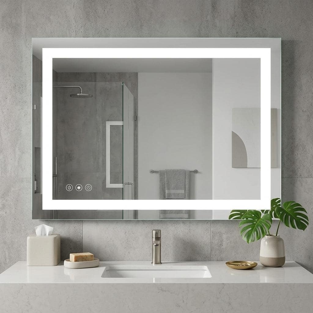 HomeRoots 35" Lighted Frameless Bathroom Vanity Mirror - 47.13 in. x 35.31 in. x 0.94 in.