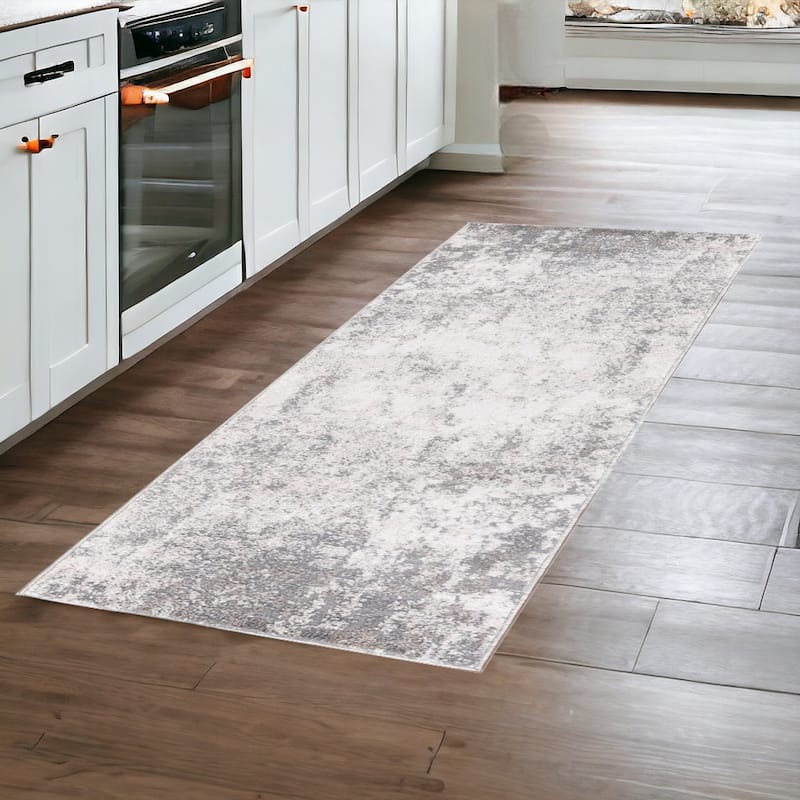Power Loomed Abstract Modern Durable Area Rug - 96' X '30' X '0.4 - 96' X '30' X '0.4 - Cream/Onyx - Runner