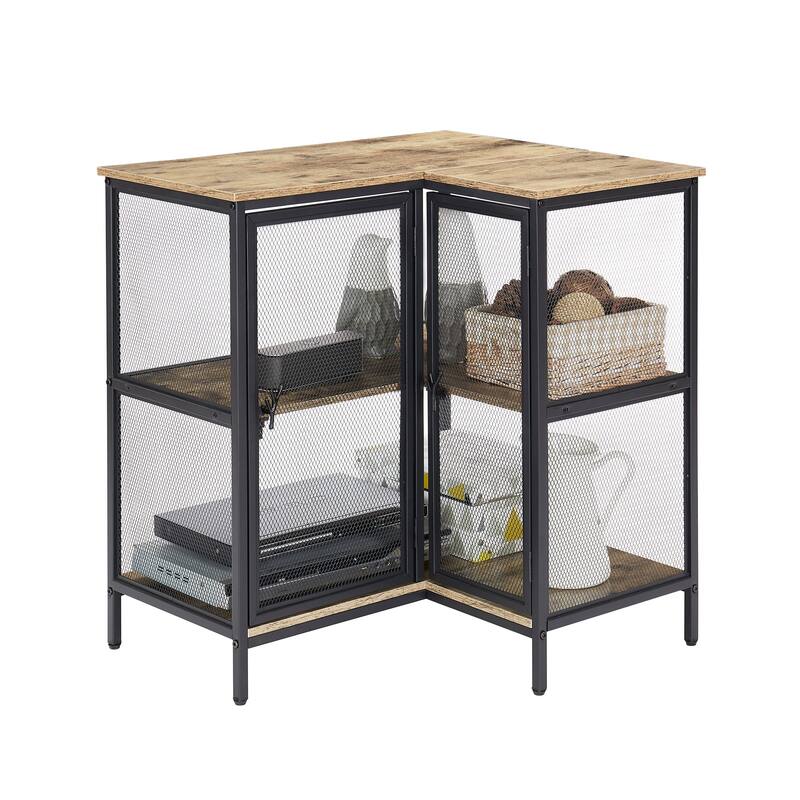 VECELO L-Shaped 3-Tier Corner Cabinet 29.4" End Table with Mesh Doors and Storage Shelves 90° Angle Design Free-Standing Table