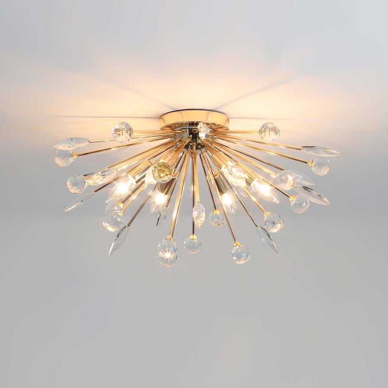 6-Light Modern Crystal Firework Semi Flush Mount Ceiling Light Fixture for Hallway Entryway - W25.6"
