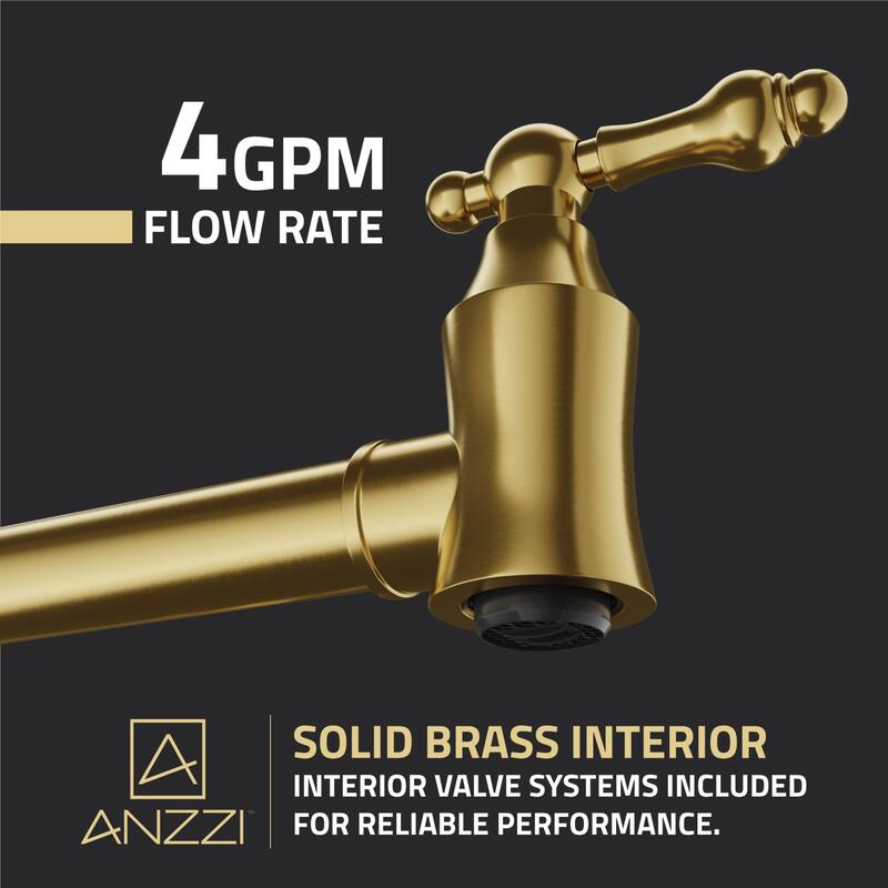 Marca 360-Degree 24" Wall Mounted Pot Filler with Dual Swivel in Brushed Gold