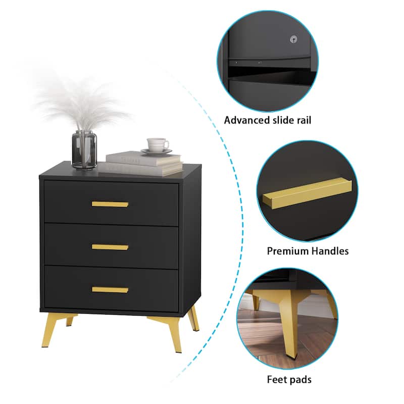 Timechee 23.6'' Tall 3 - Drawer Nightstand In White/Black