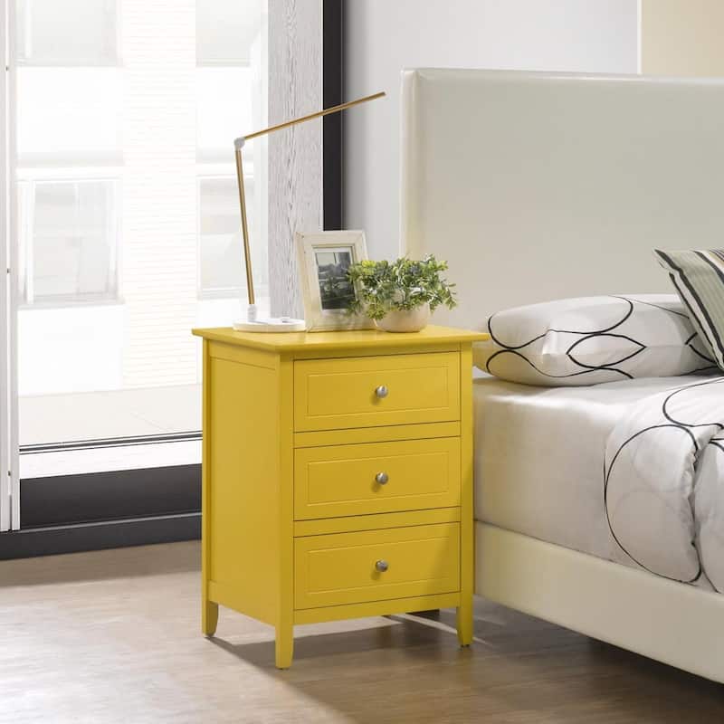Modern classic solid wood nightstand, living room side table with three storage drawers and metal handles