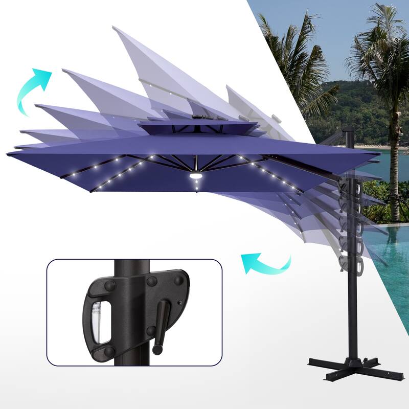 VredHom 9 x 11ft Outdoor Rectangular Dual Top Cantilever Patio Umbrella LED Light