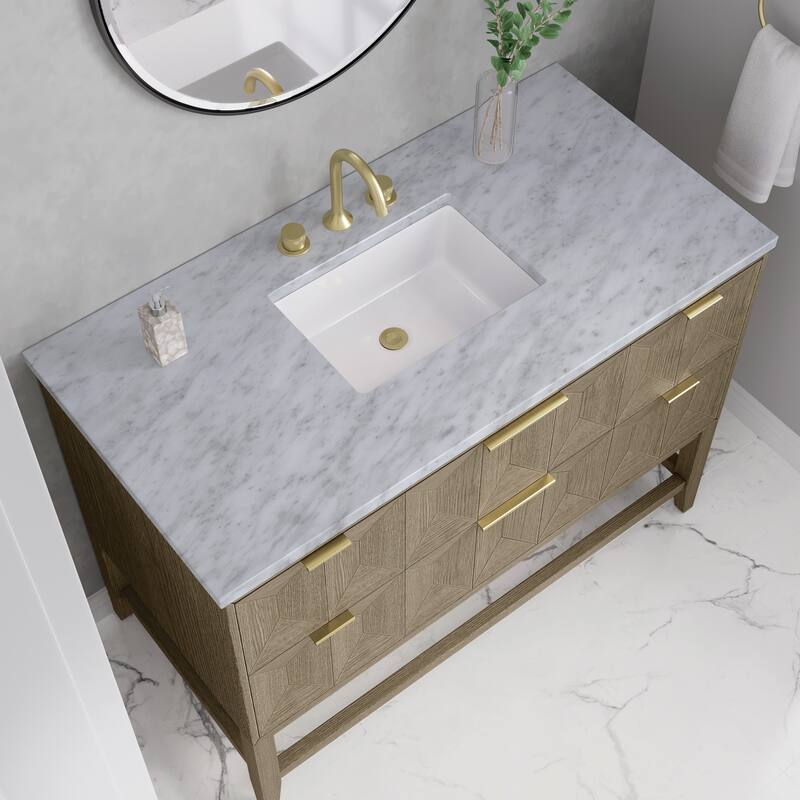 James Martin Vanities Emmeline 48" Single Vanity, Pebble Oak - Carrara White