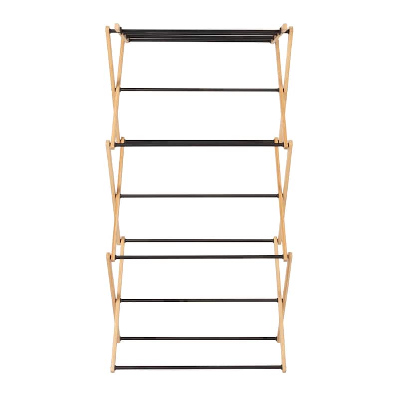 Household Essentials Bamboo Folding Clothes Drying Rack with 13 Coated Dowels - 23.8"L x 14.3"W x 39.5"H