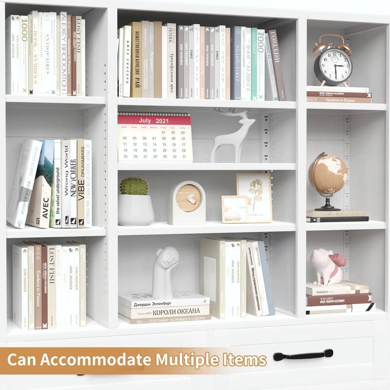 71" Tall Bookcase with Doors, Drawers and Adjustable Open Shelves
