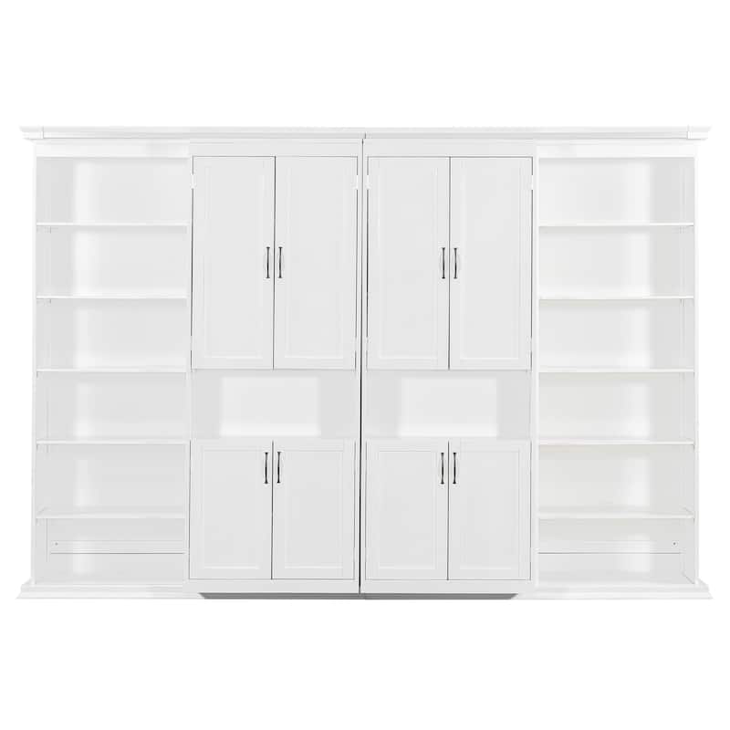 Hidden Hydraulic Lift Wall Bed Queen Murphy Bed with Dual Sliding Storage Cabinets, Side Shelves and Reinforced Metal Frame