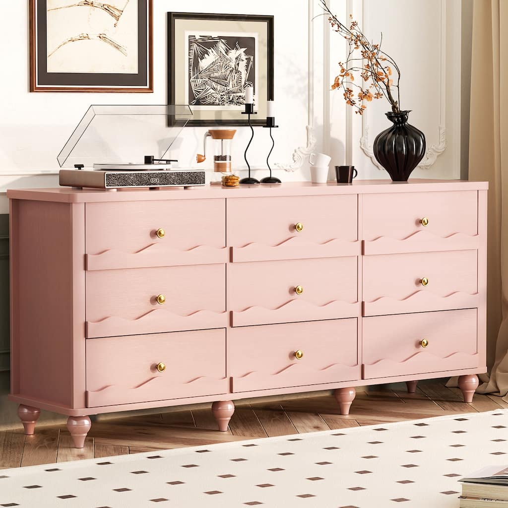 Narill Wave-Inspired 9-Drawer Dresser Closet Organizer, 63-In Chest of Drawers TV Stand