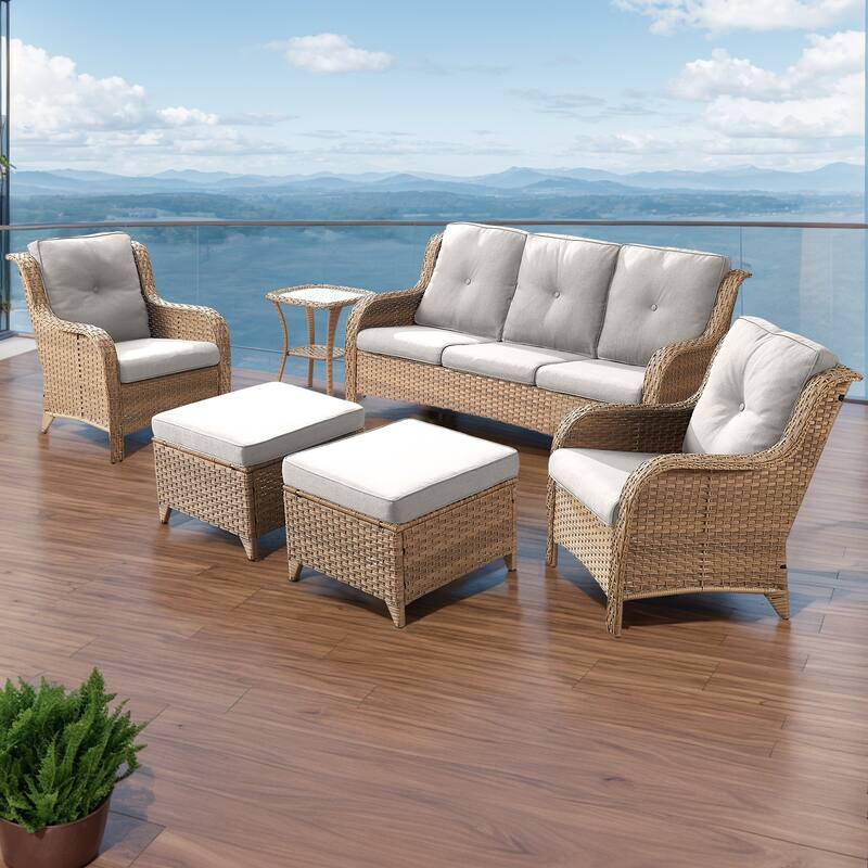 Gymojoy Outdoor Sofa Chair Ottoman Seating with Cushions - Yellow - Beige