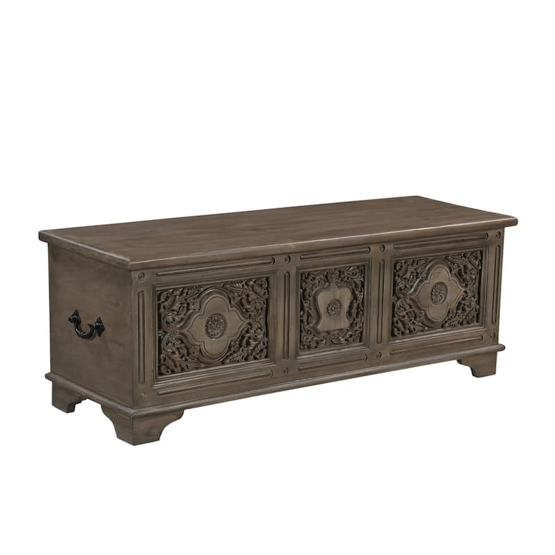 Clara Carved Solid Wood Storage Ottoman
