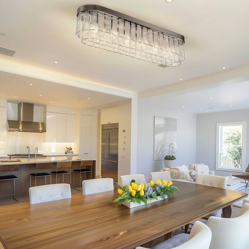 Ciara 6-Light Flush Mount in Matte Black with Hammered Water Glass