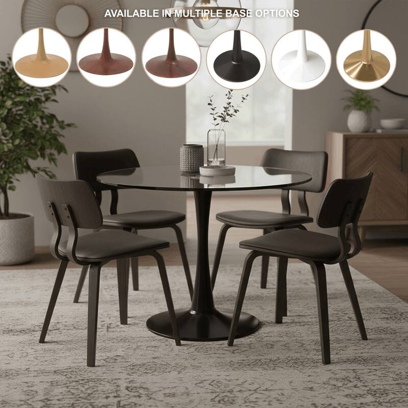 Bristol Round Dining Table with Glass Top and Steel Pedestal Base for Kitchen and Dining Room