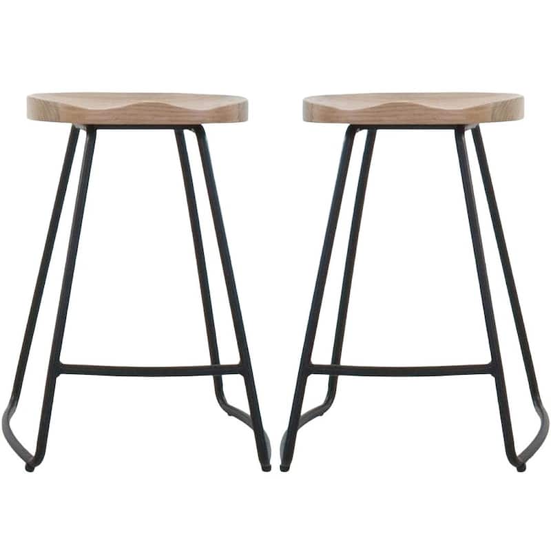 (Set of 2) Saddle 26" Solid Wood Counter Height Bar Stool - Natural